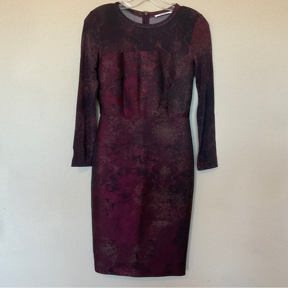 Max Mara Varna NWOT Jacquard Print Bordeaux Sheath Dress As Seen On TV 36 / US 2 - Picture 5 of 16
